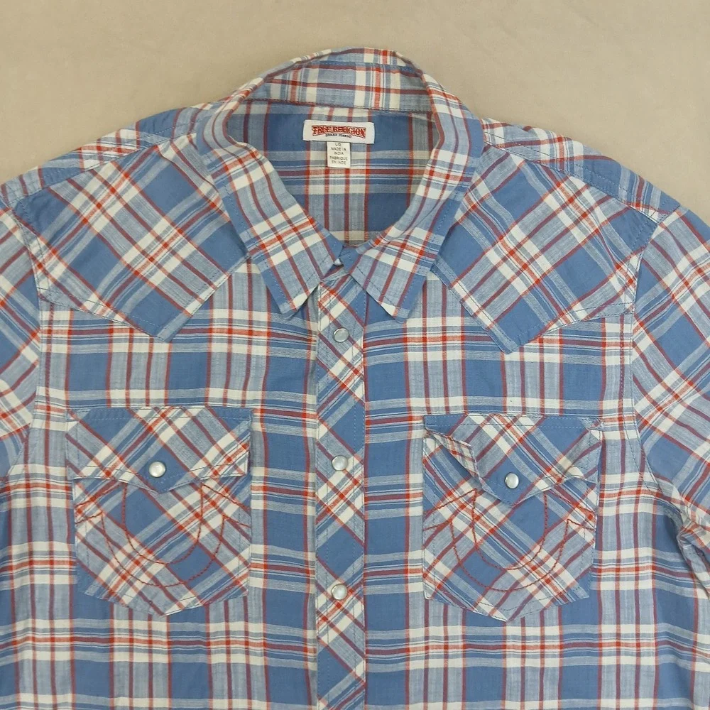 True Religion Large Mens Shirt Cowboy Western Short Sleeve 22x28